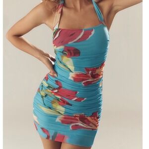 Anthropologie Mini Dress Blue‎ Floral XL